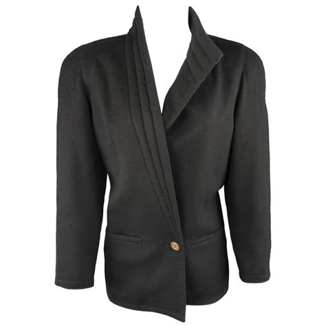 Vintage 1980s GIANNI VERSACE Black Wrap Collar Coat